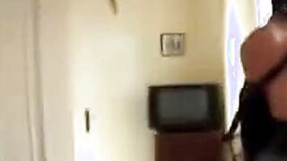 Angela dangles from the ceiling and whipped