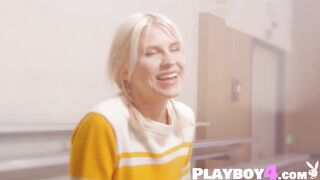 Petite blonde MILF posing before match
