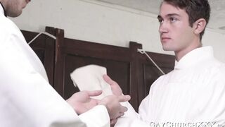 Holy father cant help himself and cums a lot on my face