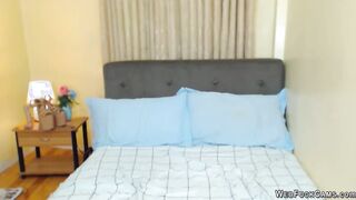 Small cock Asian shemale masturbates
