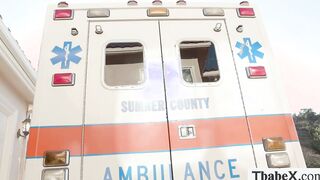 Ambulance driver bareback fucks shemale nurse