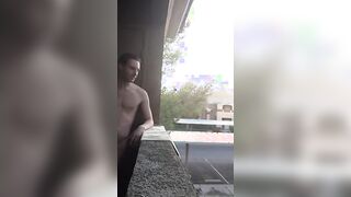 Exhibitionist Jacking Off on Balcony Almost Seen
