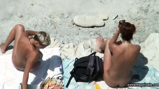 my stepmom oils up my GF on the nude beach