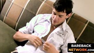 Brian Taylor looks into the cameras as he teases his hole and shaft before he jerks h
