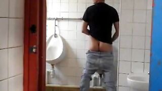 Gloryhole Masturbation: Amateur Hunk Fun in the Restroom