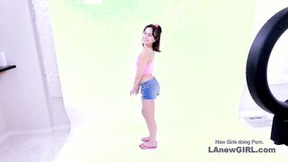 Tiny 18 yo Girl practices pumping big hard cock