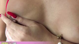 Blond ladyboy Patty in red bikini