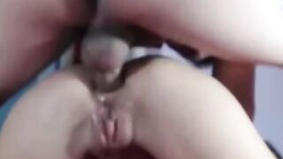 She deepthroats and takes a big cock in her ass