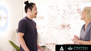 NURU RUBS - Huge Boobies cougar Masseuse Ryan Keely Gets Surprised With A babe Boned By Her Client