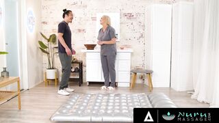 NURU RUBS - Huge Boobies cougar Masseuse Ryan Keely Gets Surprised With A babe Boned By Her Client