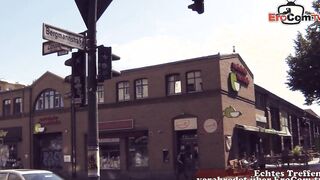 Influencer having a three-hole plowed into a currywurst stall