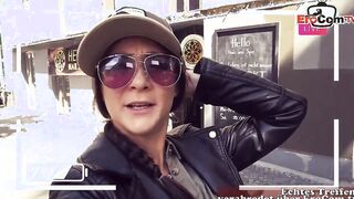 Influencer having a three-hole plowed into a currywurst stall
