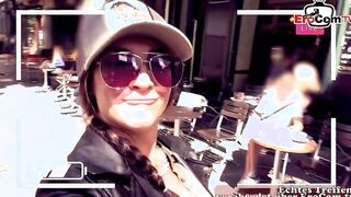 Influencer having a three-hole plowed into a currywurst stall