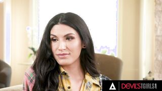 DEVILS TGIRLS - Bombshell Tgirl Babysitter Deepthroats A Dick Before Taking It Inside Her Warm Asshole
