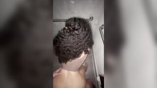 Curly haired babe bends over for me