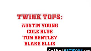 Austin Young Cole Blue Tom Bentley and Blake Ellis tag team to bareback coach Agent R