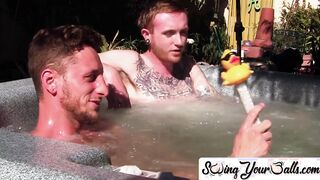Inked ginger homo leaves jacuzzi to jack off dick with sweetheart