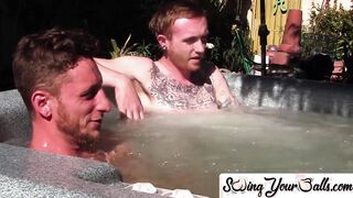 Inked ginger homo leaves jacuzzi to jack off dick with sweetheart