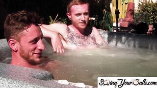Inked ginger homo leaves jacuzzi to jack off dick with sweetheart