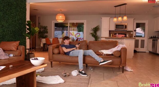Angel Gostosa walks inside the living room and finds a mess. She calls for her stepbrother, Parker Ambrose, to got