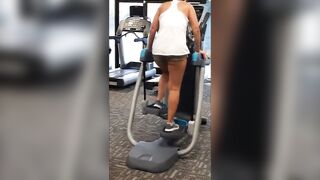 Trina posing gym patrons during our travels