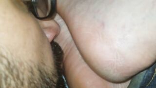 Hubby jizzes on my foot