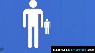 Musuclar daddy stands tall above Marcus Ryder while being serviced with a dick suckin