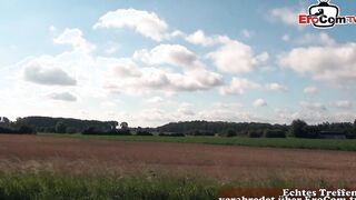 Fat German blonde has sex on the farm