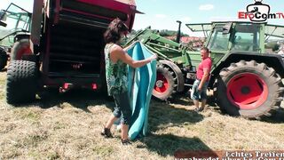 Farmer seduced by thin cougar for outdoors sex