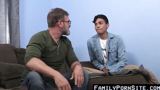 Hairy stepdad with glasses ass screws youthful Latin twink