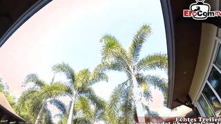 Sex at the pool with a voluptuous young woman inside a bikini