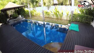 Sex at the pool with a voluptuous young woman inside a bikini