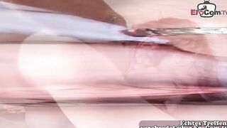 Old red haired housewife inside her first MMF 3some