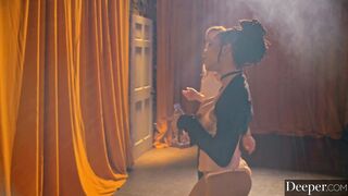 Deeper. Burlesque stripper Kira gets creampied at afterparty