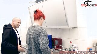 Ginger wifey screwed by hubby inside the kitchen