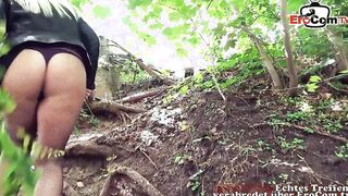 Outside sex met inside the forest with a chubby blonde