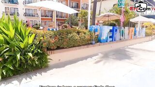 Peeing and blowing outdoor with a petite amateur