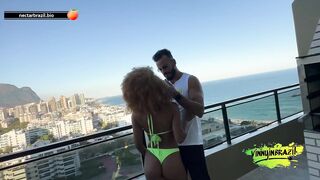 Naughty brunette seduced by porn actor on deserted beach!