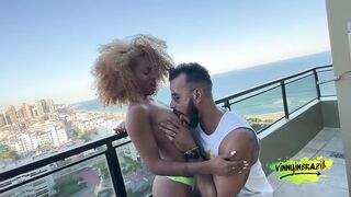 Naughty brunette seduced by porn actor on deserted beach!