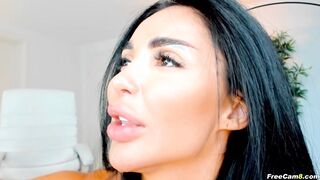 Brunette Woman with Her Sloppy Dildo Sucking