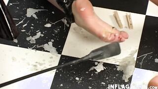 Trashy sub inside chains gets butt spanked
