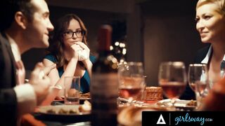 GIRLSWAY - Lonely Woman Cheats On Her Hubby With His Boss' Wifey Angela White During Lovers Dinner