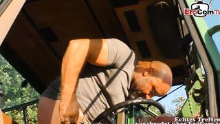 Farmer fucks blonde hoe FELLATIO-Cat inside the barn