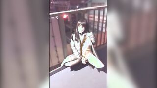 Asian Crossdresser Cums Outside