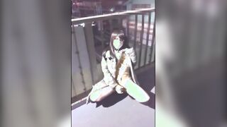 Asian Crossdresser Cums Outside