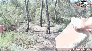 Blonde doll spontaneously fucks outdoor