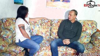 German role play with a older ebony-haired woman