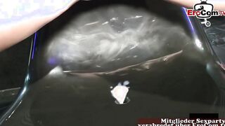 Insemination gang bang with a petite woman inside overknees
