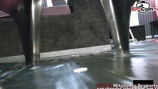 Insemination gang bang with a petite woman inside overknees
