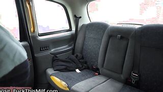 Female Fake Taxi Her big natural boobs fall out in front of her passenger leading to